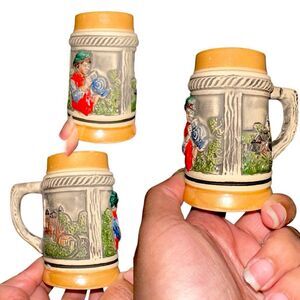 Traditional Germany mini ceramic vintage Beer Stein Jug handpainted collectible